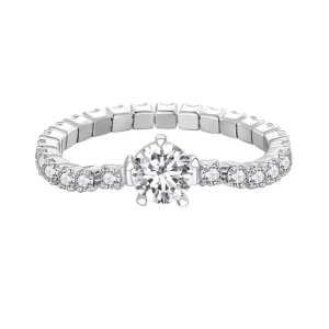 (imagen para) Anillo de circonia de cinco garras estilo Pandora con cadena - BSR411