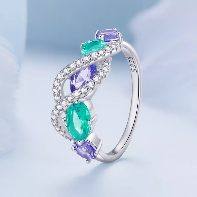 (imagen para) Anillo de cuerda lujoso con nanocircón de color estilo Pandora - BSR402 - Ver 2