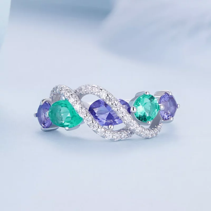 (imagen para) Anillo de cuerda lujoso con nanocircón de color estilo Pandora - BSR402 - Ver 3