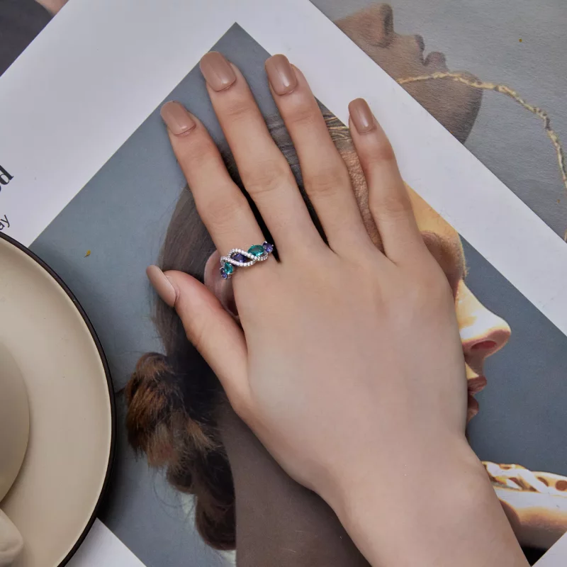 (imagen para) Anillo de cuerda lujoso con nanocircón de color estilo Pandora - BSR402 - Ver 5
