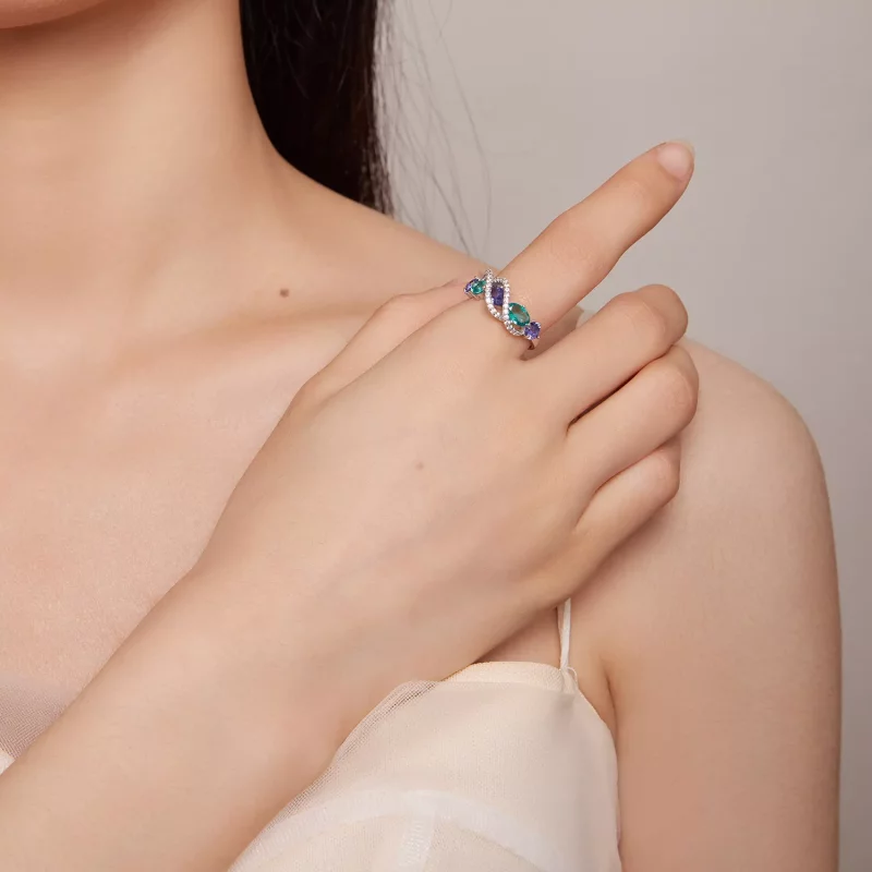 (imagen para) Anillo de cuerda lujoso con nanocircón de color estilo Pandora - BSR402 - Ver 6