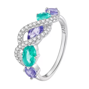 (imagen para) Anillo de cuerda lujoso con nanocircón de color estilo Pandora - BSR402