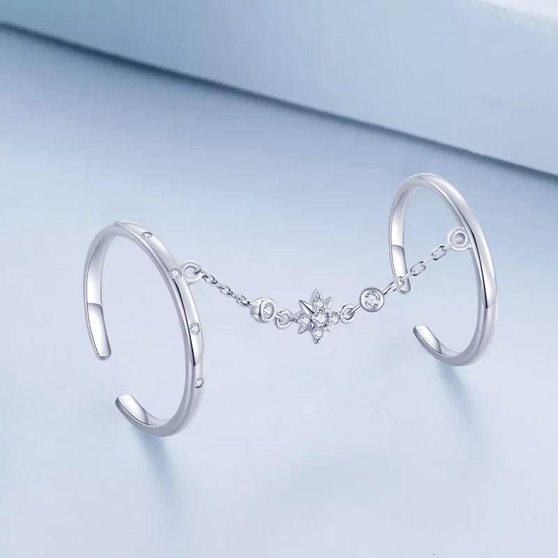 (imagen para) Anillo de doble cadena estilo Pandora, anillo abierto - BSR405 - Ver 2