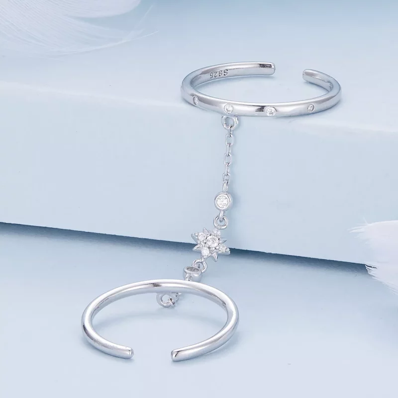 (imagen para) Anillo de doble cadena estilo Pandora, anillo abierto - BSR405 - Ver 3