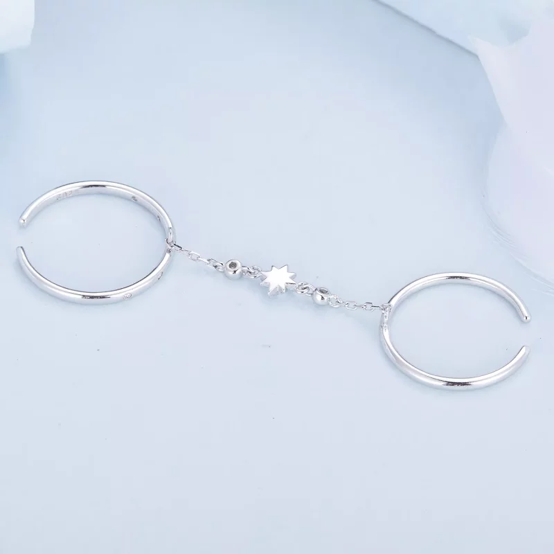 (imagen para) Anillo de doble cadena estilo Pandora, anillo abierto - BSR405 - Ver 4