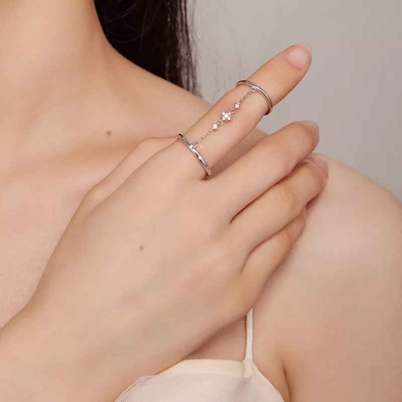 (imagen para) Anillo de doble cadena estilo Pandora, anillo abierto - BSR405 - Ver 5