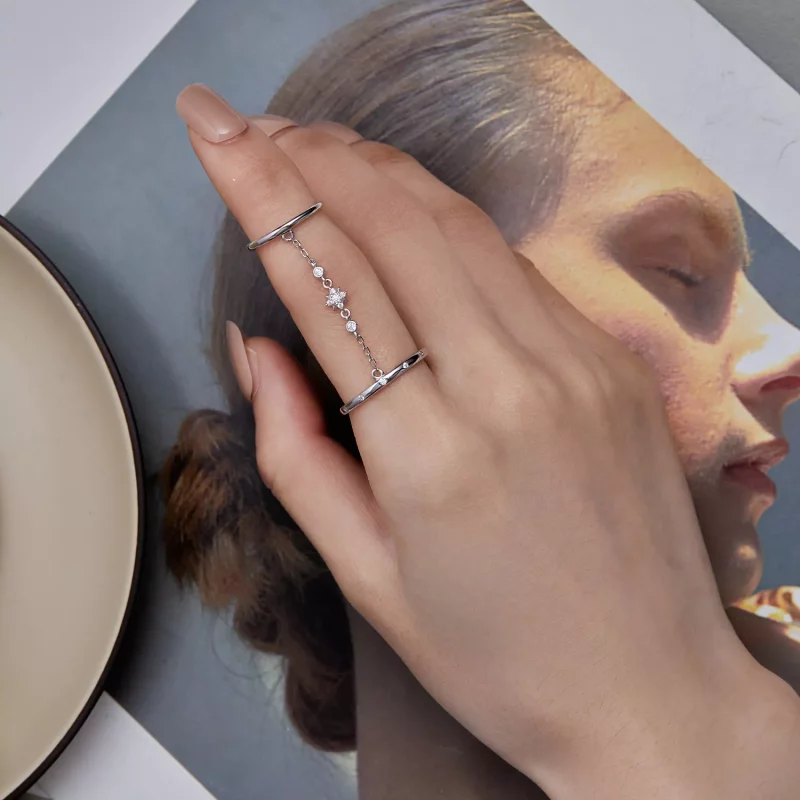 (imagen para) Anillo de doble cadena estilo Pandora, anillo abierto - BSR405 - Ver 7