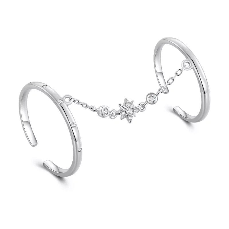 (imagen para) Anillo de doble cadena estilo Pandora, anillo abierto - BSR405 - Ver 8