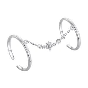 (imagen para) Anillo de doble cadena estilo Pandora, anillo abierto - BSR405