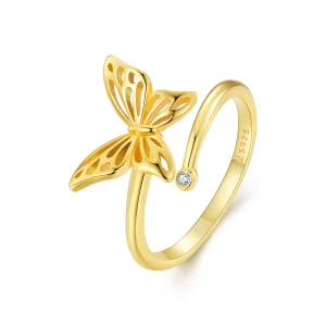 (imagen para) Anillo de ensueño estilo Pandora con mariposa dorada - SCR448-B