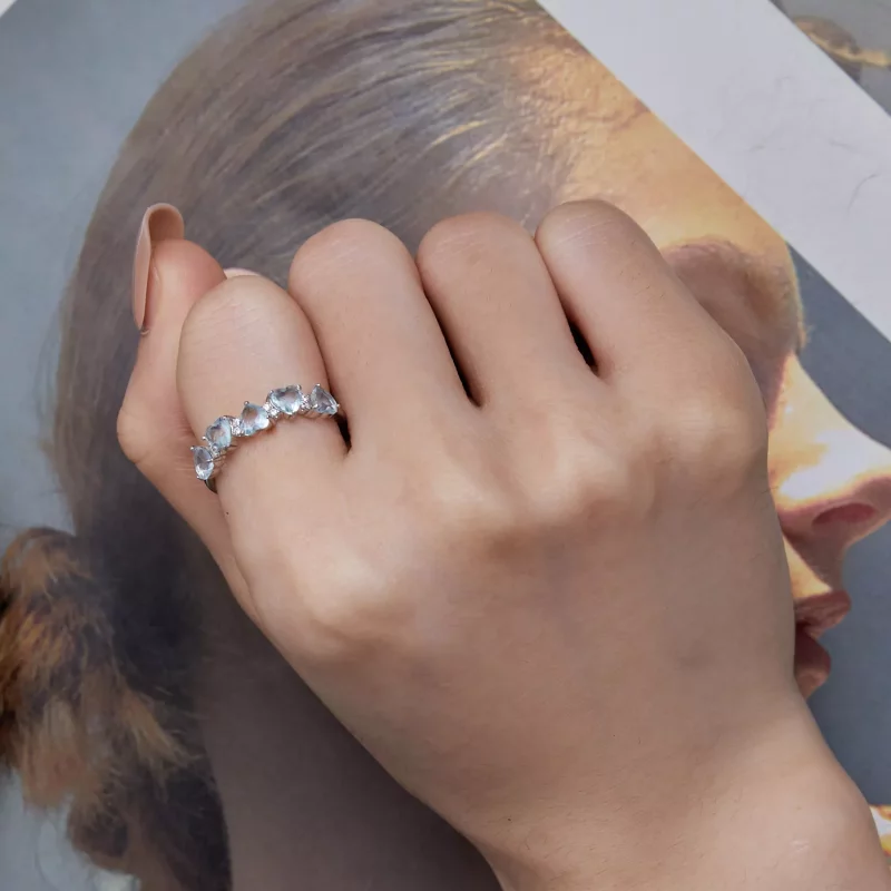 (imagen para) Anillo de estilo Pandora con corazón azul marino - BSR406 - Ver 7
