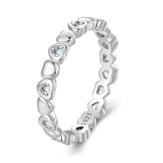 (imagen para) Anillo de estilo Pandora con corazones - BSR421 - Haga clic en la imagen para cerrar.