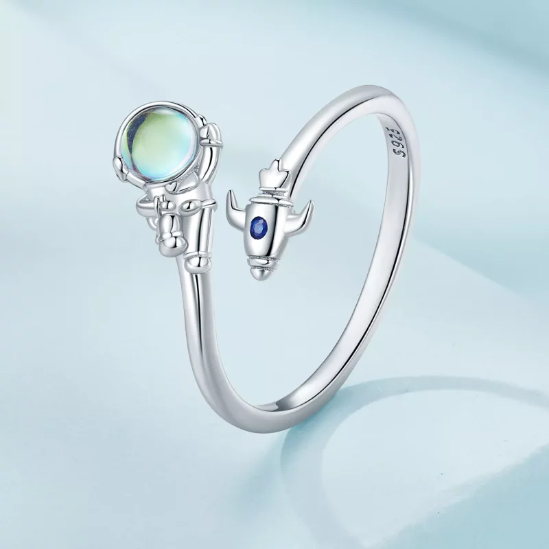 (imagen para) Anillo de estilo Pandora con nave espacial de astronauta - SCR920 - Ver 2