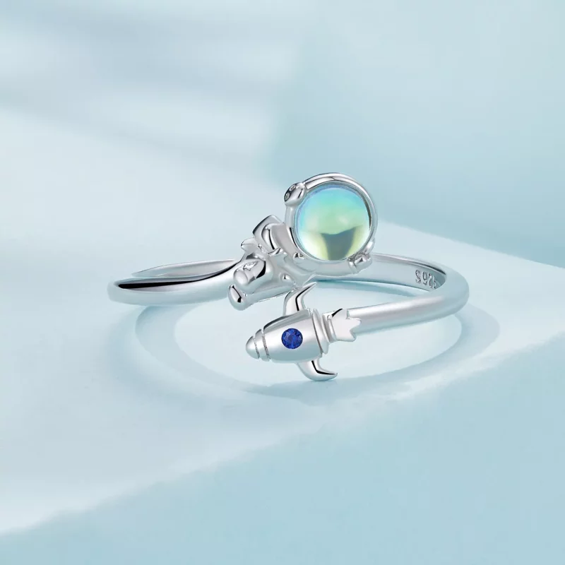 (imagen para) Anillo de estilo Pandora con nave espacial de astronauta - SCR920 - Ver 3