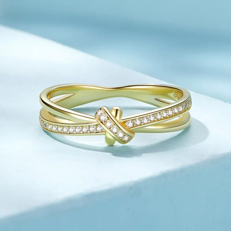 (imagen para) Anillo de estilo Pandora con nudo dorado - SCR896-B - Ver 3