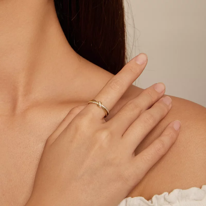 (imagen para) Anillo de estilo Pandora con nudo dorado - SCR896-B - Ver 4