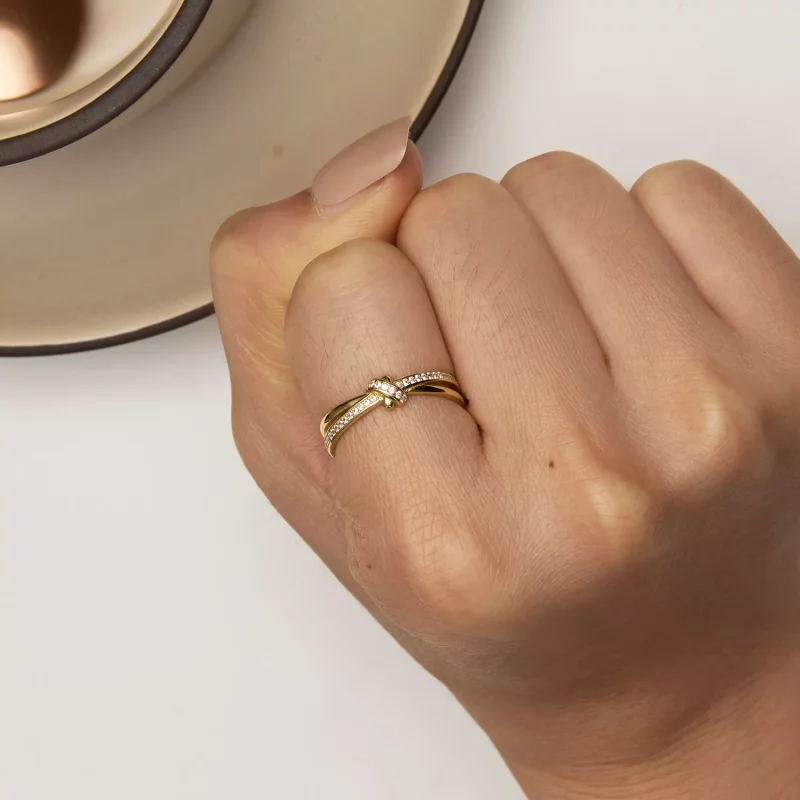 (imagen para) Anillo de estilo Pandora con nudo dorado - SCR896-B - Ver 6