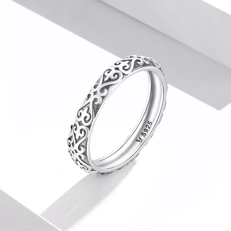 (imagen para) Anillo de estilo Pandora con patrón retro en relieve - SCR776 - Ver 2