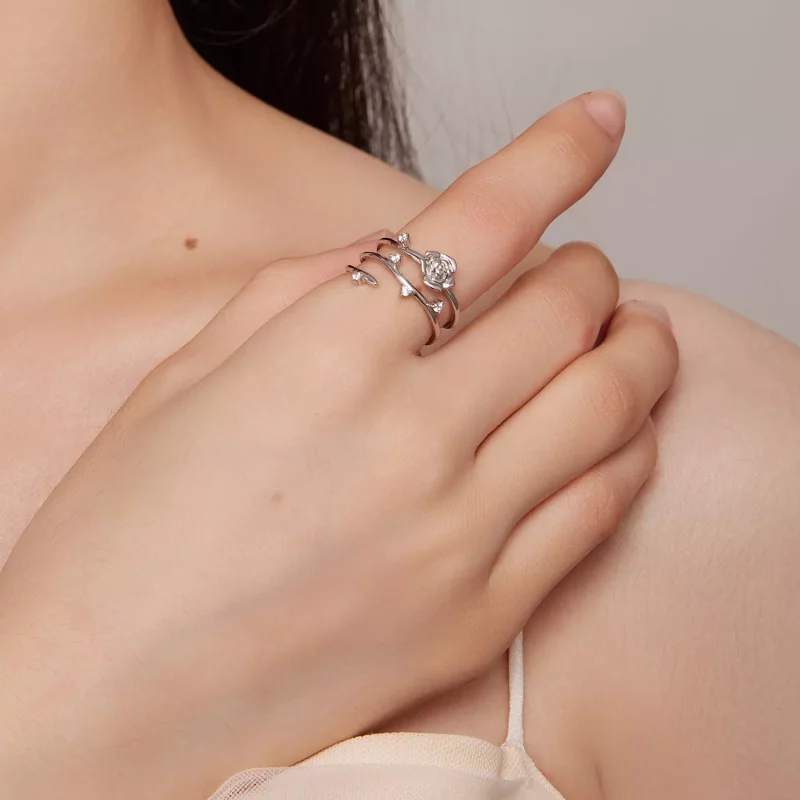 (imagen para) Anillo de vid rosa versátil personalizado al estilo de Pandora - BSR404 - Ver 5