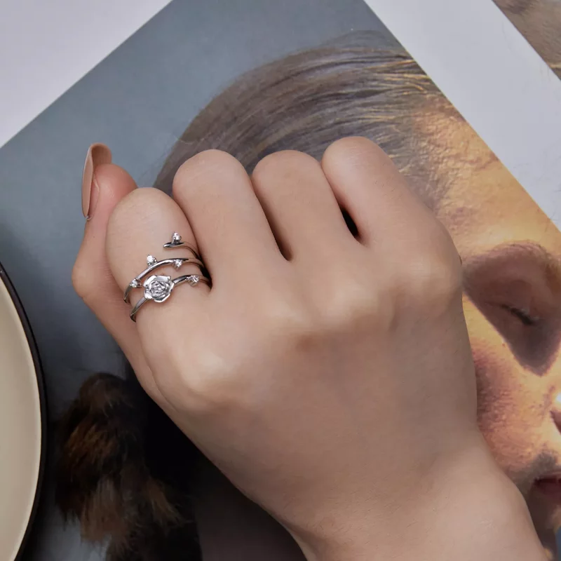 (imagen para) Anillo de vid rosa versátil personalizado al estilo de Pandora - BSR404 - Ver 7