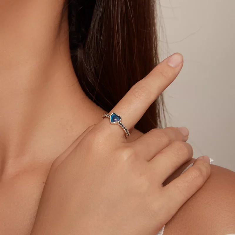 (imagen para) Anillo en forma de corazón con un sencillo giro al estilo Pandora - SCR956 - Ver 7