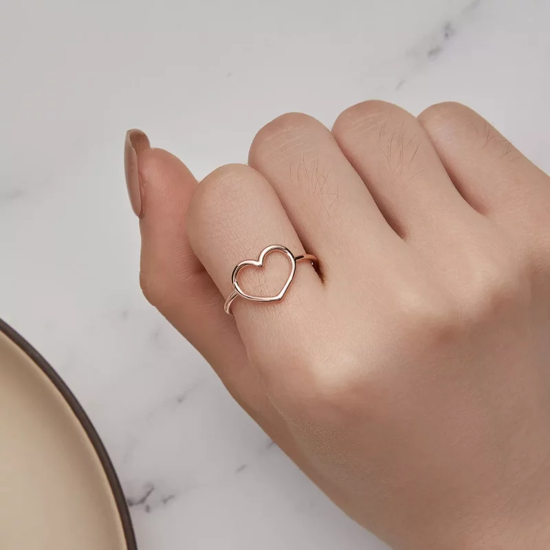 (imagen para) Anillo en forma de corazón estilo Pandora en oro rosa - SCR641-C - Ver 5