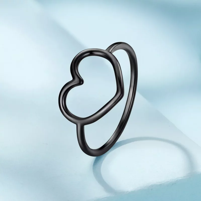 (imagen para) Anillo en forma de corazón negro estilo Pandora - SCR641-D - Ver 2