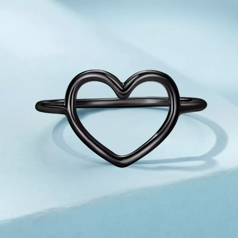 (imagen para) Anillo en forma de corazón negro estilo Pandora - SCR641-D - Ver 3