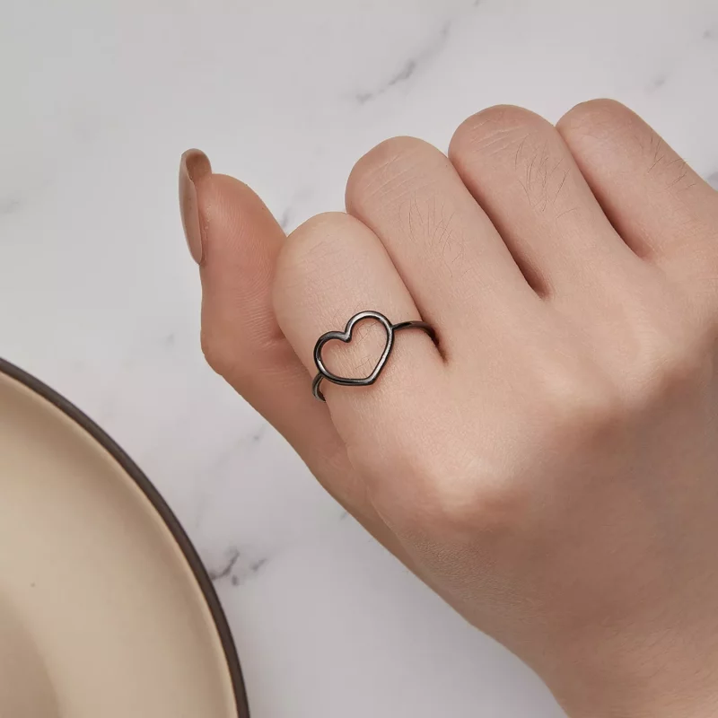 (imagen para) Anillo en forma de corazón negro estilo Pandora - SCR641-D - Ver 5
