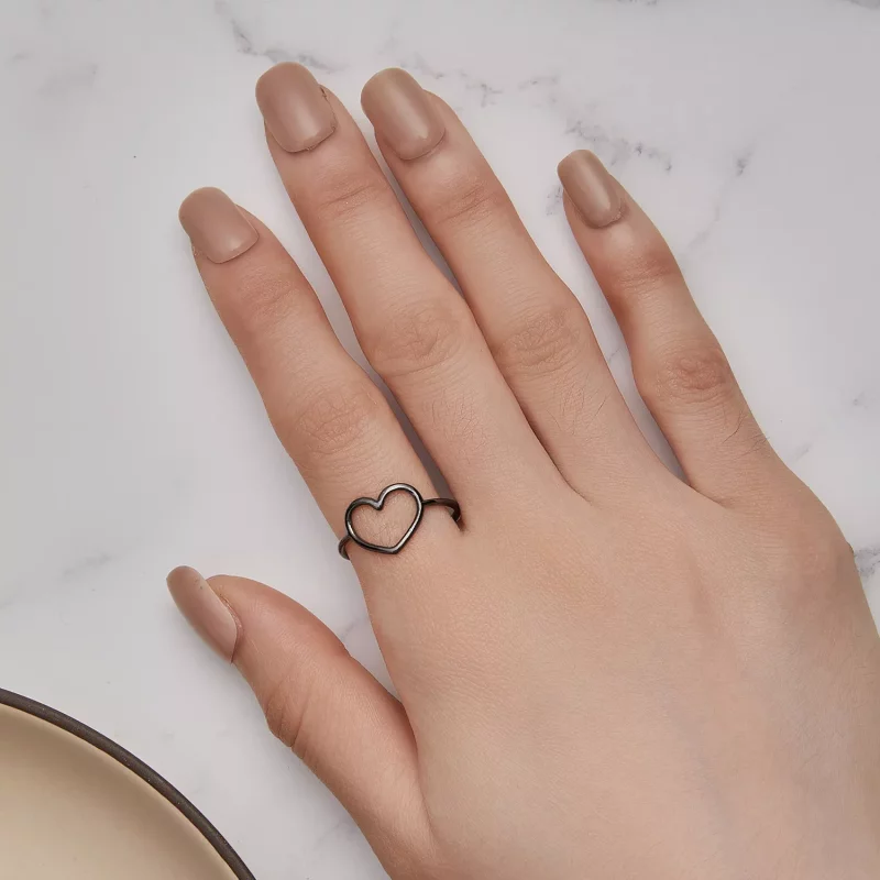 (imagen para) Anillo en forma de corazón negro estilo Pandora - SCR641-D - Ver 6