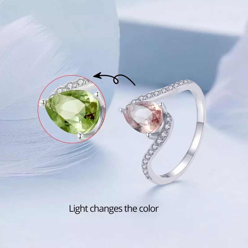(imagen para) Anillo en forma de pera estilo Pandora con piedra de color - BSR480 - Ver 2