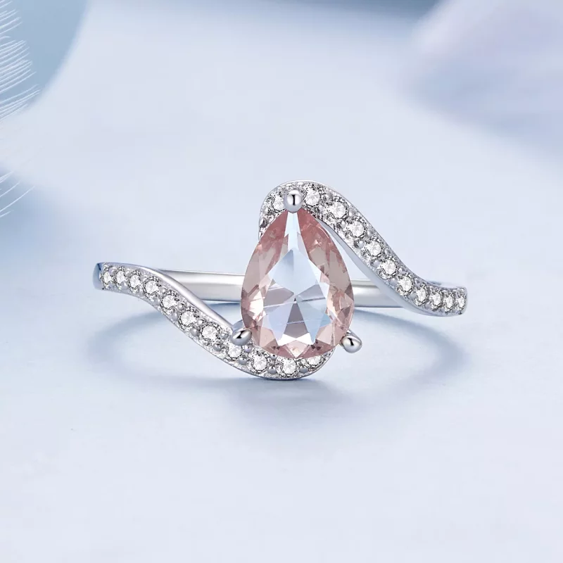 (imagen para) Anillo en forma de pera estilo Pandora con piedra de color - BSR480 - Ver 4