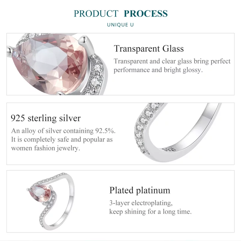 (imagen para) Anillo en forma de pera estilo Pandora con piedra de color - BSR480 - Ver 5