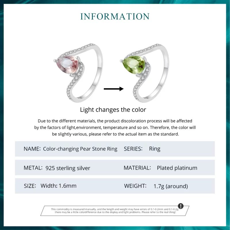 (imagen para) Anillo en forma de pera estilo Pandora con piedra de color - BSR480 - Ver 6