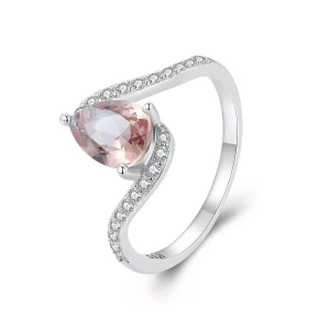(imagen para) Anillo en forma de pera estilo Pandora con piedra de color - BSR480