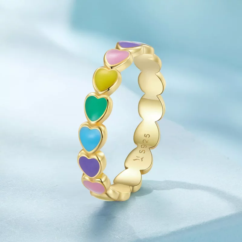 (imagen para) Anillo estilo Pandora con corazón arcoíris - SCR444-B - Ver 2