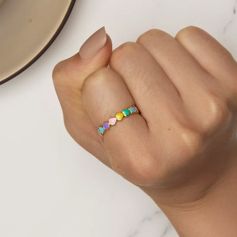 (imagen para) Anillo estilo Pandora con corazón arcoíris - SCR444-B - Ver 6