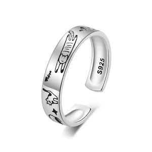 (imagen para) Anillo estilo Pandora con diseño de gato doodle - SCR951-E