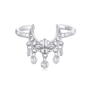 (imagen para) Anillo estilo Pandora con diseño de luna y loto - SCR955
