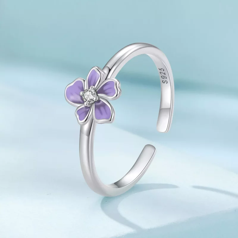 (imagen para) Anillo estilo Pandora con flores moradas - SCR976-E - Ver 2