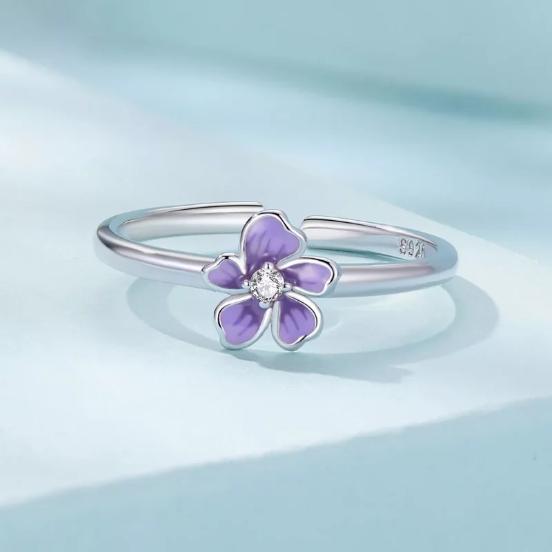 (imagen para) Anillo estilo Pandora con flores moradas - SCR976-E - Ver 3
