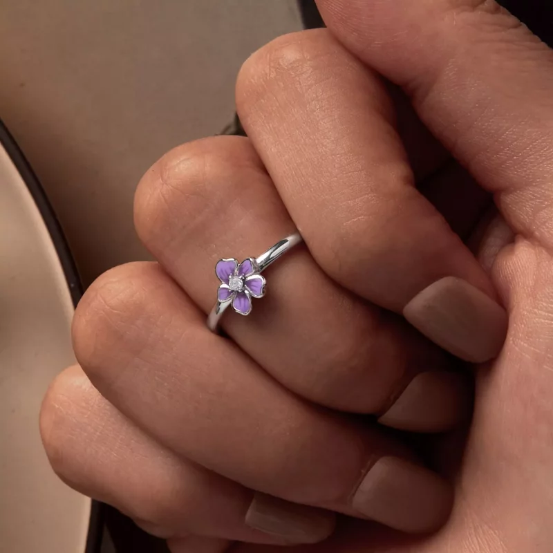 (imagen para) Anillo estilo Pandora con flores moradas - SCR976-E - Ver 6