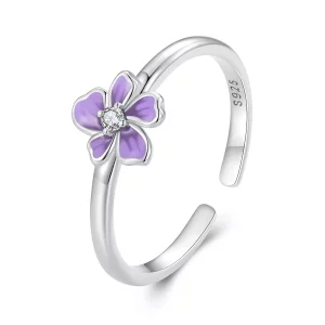 (imagen para) Anillo estilo Pandora con flores moradas - SCR976-E