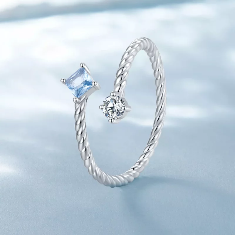 (imagen para) Anillo estilo Pandora con giro azul - SCR923 - Ver 2