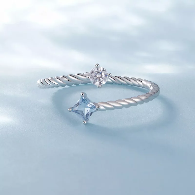 (imagen para) Anillo estilo Pandora con giro azul - SCR923 - Ver 3