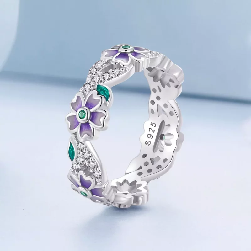 (imagen para) Anillo estilo Pandora con guirnalda morada - BSR492 - Ver 2