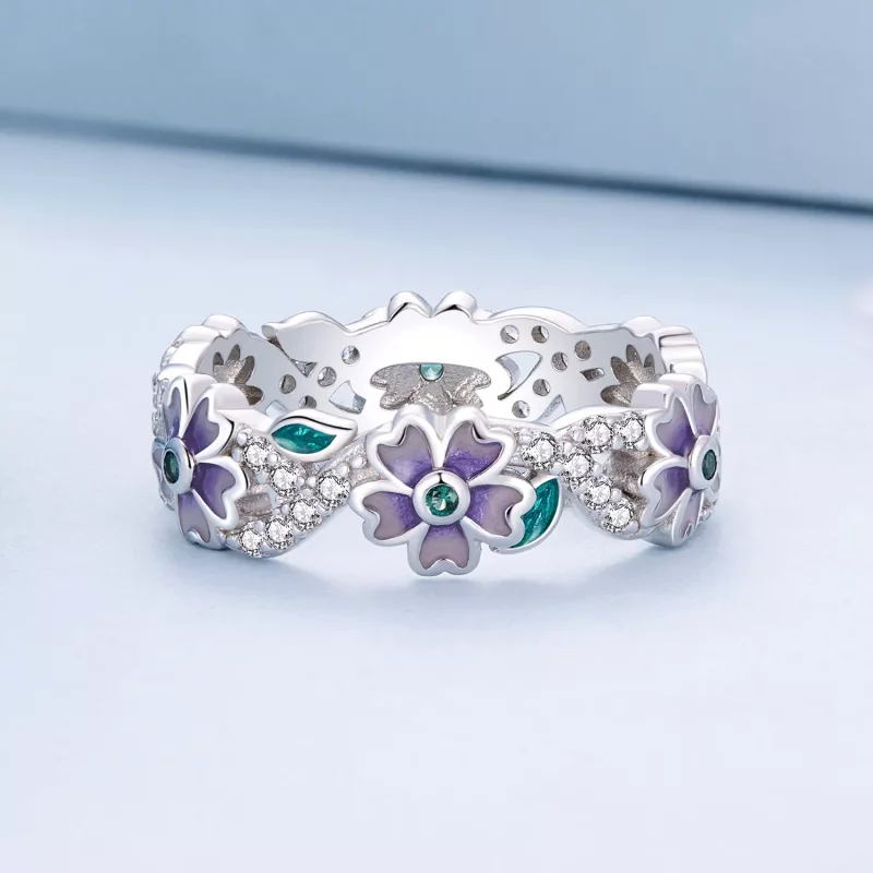 (imagen para) Anillo estilo Pandora con guirnalda morada - BSR492 - Ver 3