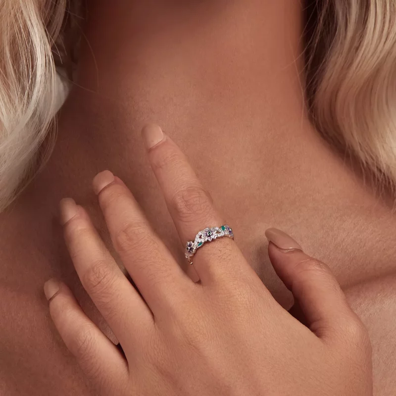 (imagen para) Anillo estilo Pandora con guirnalda morada - BSR492 - Ver 4