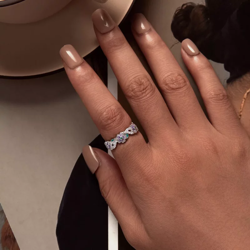 (imagen para) Anillo estilo Pandora con guirnalda morada - BSR492 - Ver 5