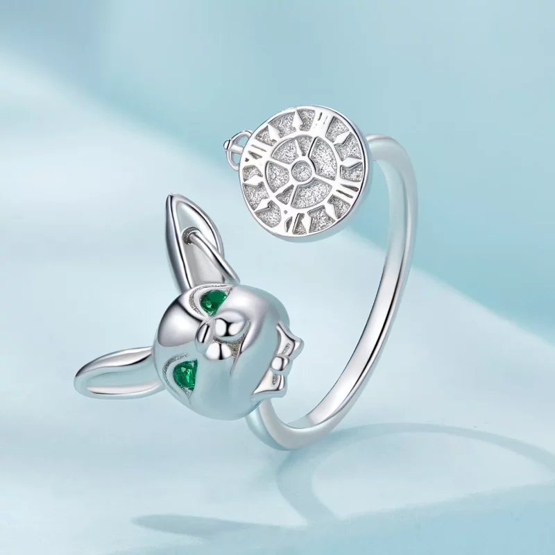 (imagen para) Anillo estilo Pandora con reloj de conejo blanco - SCR948-E - Ver 2